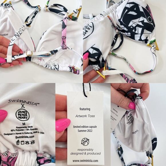 NWT Swiminista x James Peter Henry Graphic Art Toss Print Sexy Bikini Top M - Picture 10 of 10